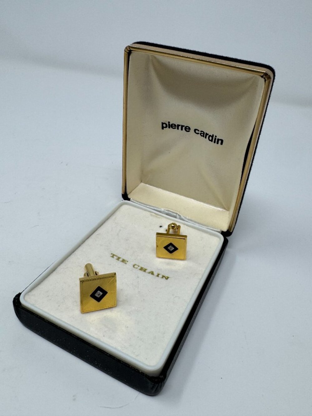 Vintage Pierre Cardin Black Onyx Gold Tone Sunburst Cufflinks Boxed